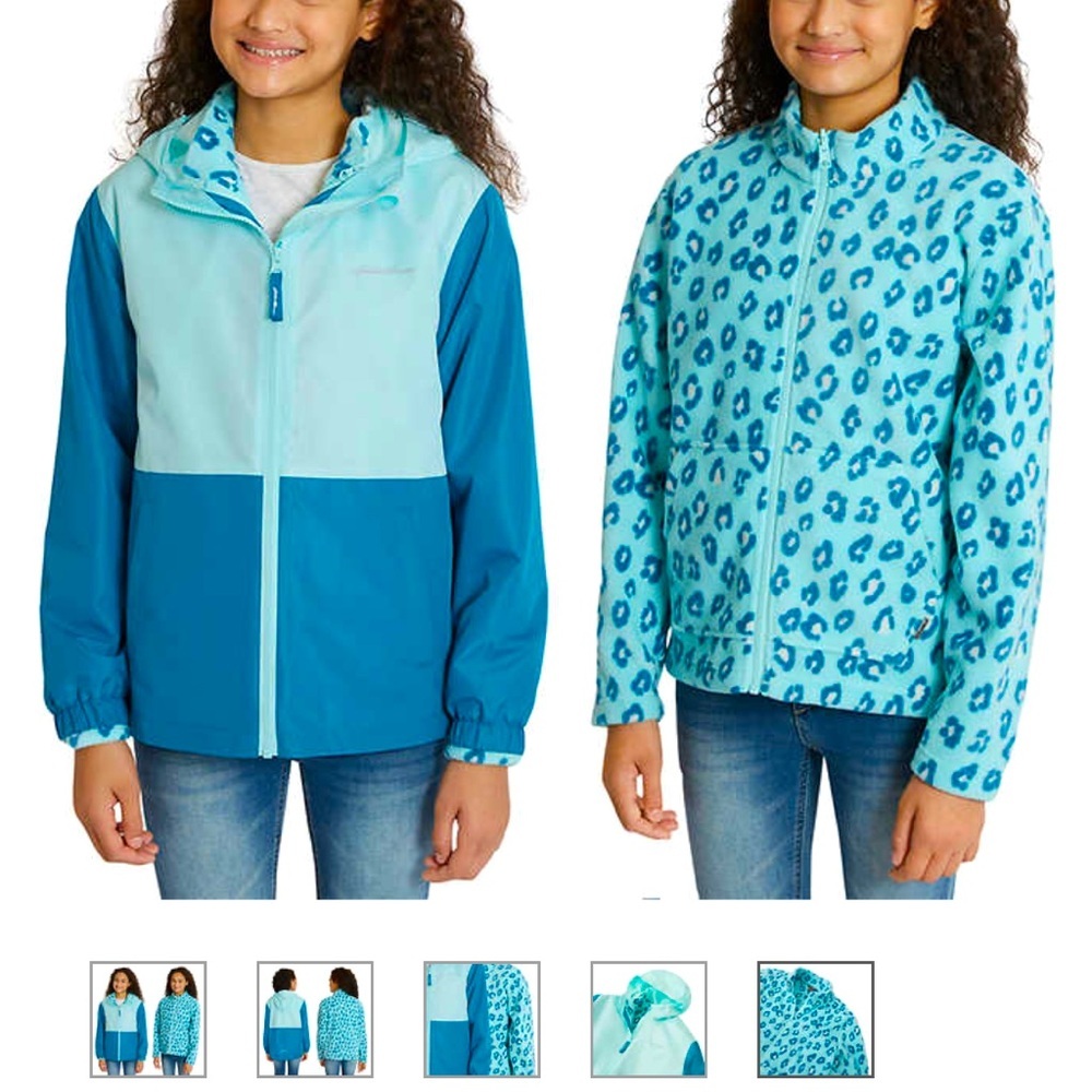 Eddie Bauer Youth Jacket Hoodie Light Blue Girls 2pc Jacket Size 5/6 NWT